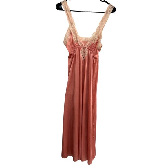 Vintage Kayser Pink Nightgown Lace Trimmed Straps Bodice Sz Small Coquette Fairy